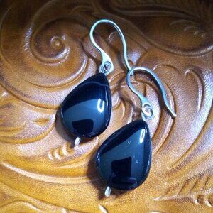 Heavy Black Agate Teardrop Statement Earrings Minimalist Grief Evening Wear Goth